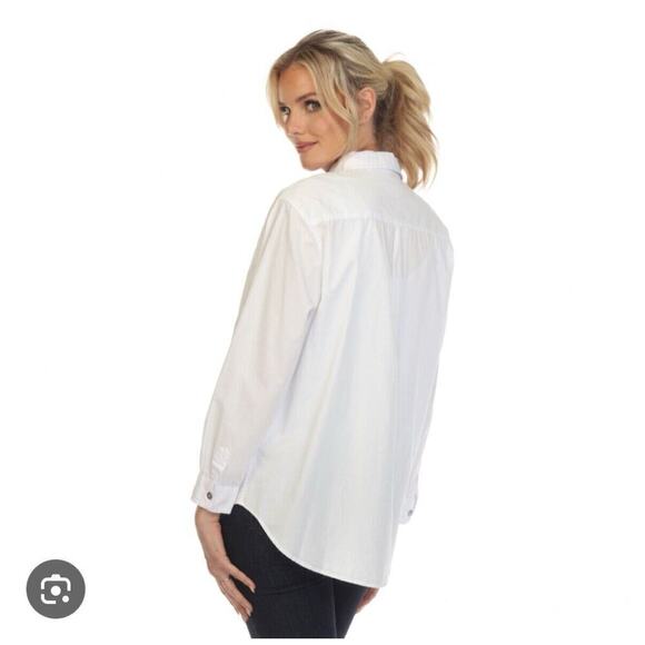 Escape by Habitat Size M Cotton Poplin Loose Button Front Up Shirt Top Aqua Blue - Picture 12 of 12